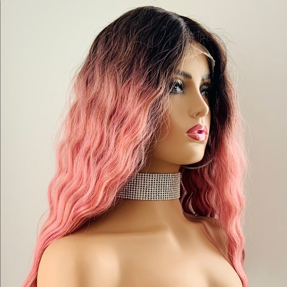 Long 28” Wavy Dusty Pink Synthetic Lace Front Wig - Picture 9 of 15